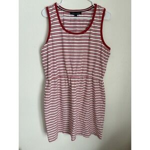 Tommy‎ Hilfiger Women's Sz L Red White Striped Dress Sleeveless  Elastic Waist